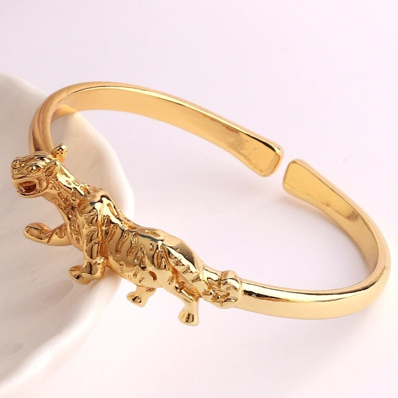 Hip-hop Palm Rose Leopard Copper 18k Gold Plated Zircon Bangle In Bulk