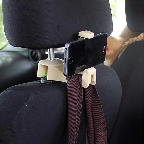 iNeith 2pcs Car Back Seat Hooks,Car Hanger Hooks with Hidden Cell Phone Holder for Hanging Bag, Purse, Cloth, Grocery