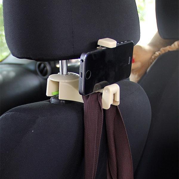 iNeith 2pcs Car Back Seat Hooks,Car Hanger Hooks with Hidden Cell Phone Holder for Hanging Bag, Purse, Cloth, Grocery
