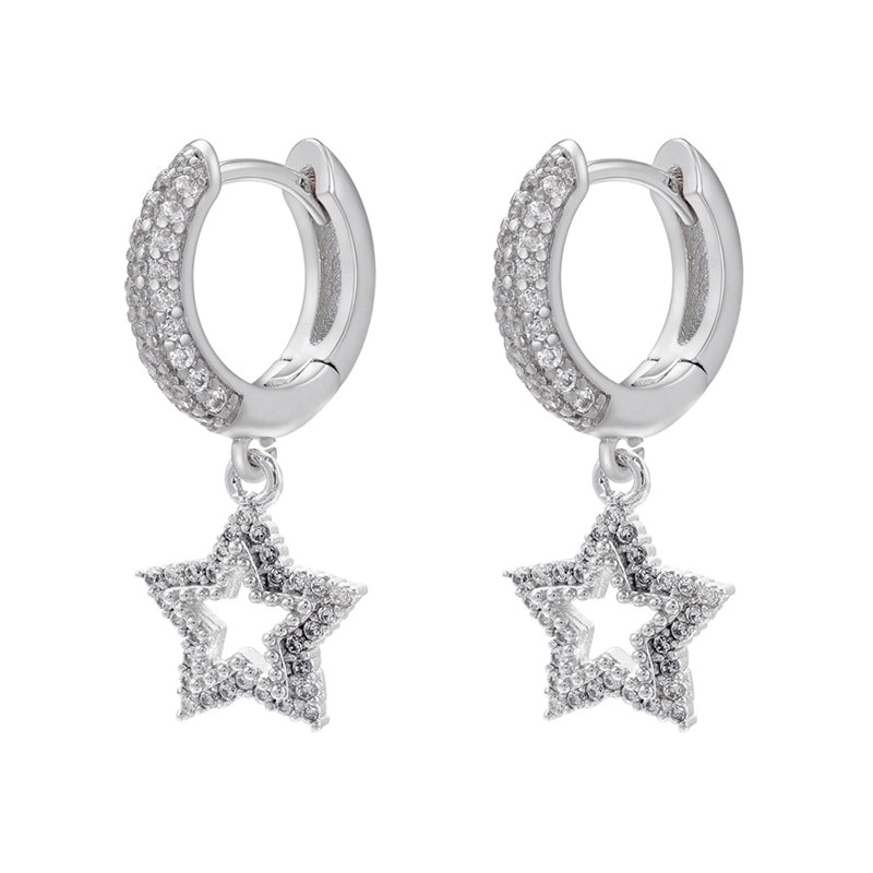 1 Pair Elegant Cute Pentagram Moon Plating Hollow Out Inlay Copper Zircon 18k Gold Plated Drop Earrings