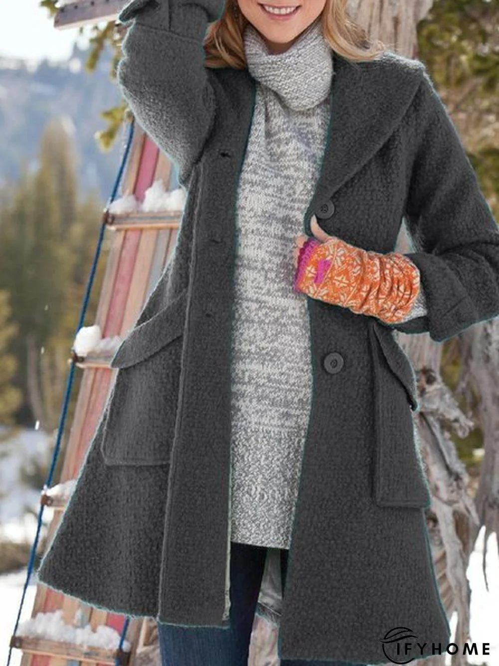 Shawl Collar Solid Vintage Long Sleeve Jacket | IFYHOME