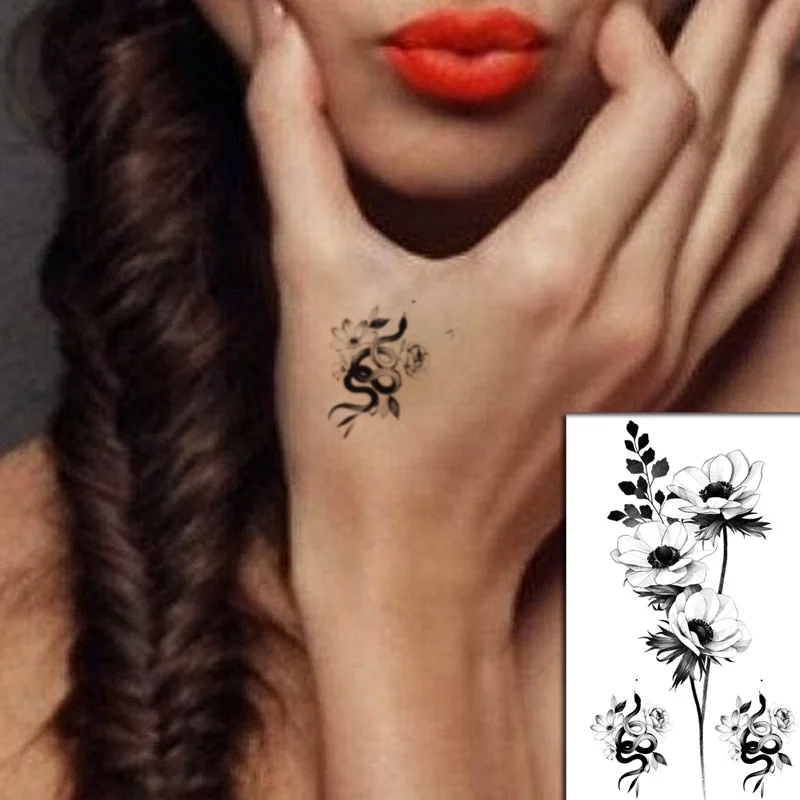 Sketch Rose Flowers Waterproof Temporary Tattoo Sticker Hand Lines Design Fake Tattoos Flash Tatoos Arm Chest Body Art for Women