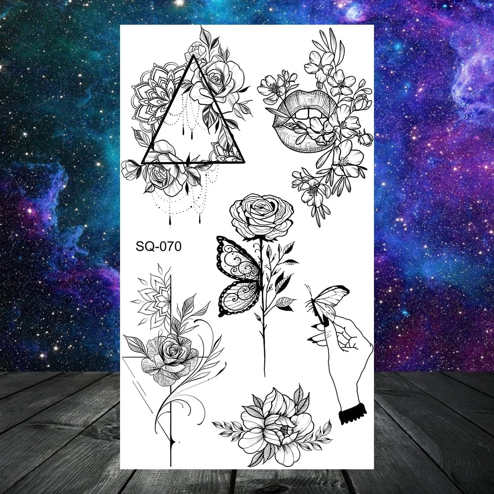 Small Skull Henna Feather Arrow Temporary Tattoos For Women Adult Kids Cross Scorpion Anchor Fake Tattoo Neck Arm Finger Tatoos