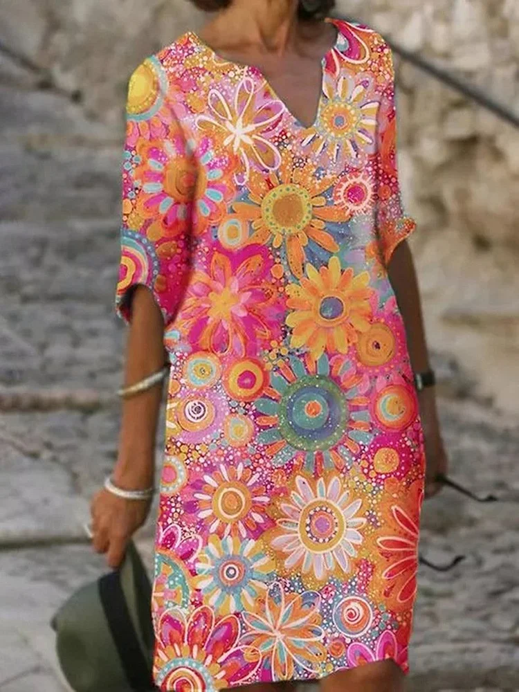 Casual Short Sleeve V Neck Dresses