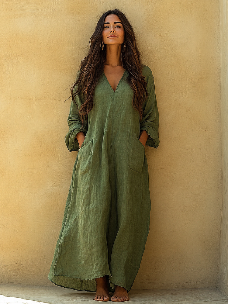 Linen Kaftan Maxi Dress