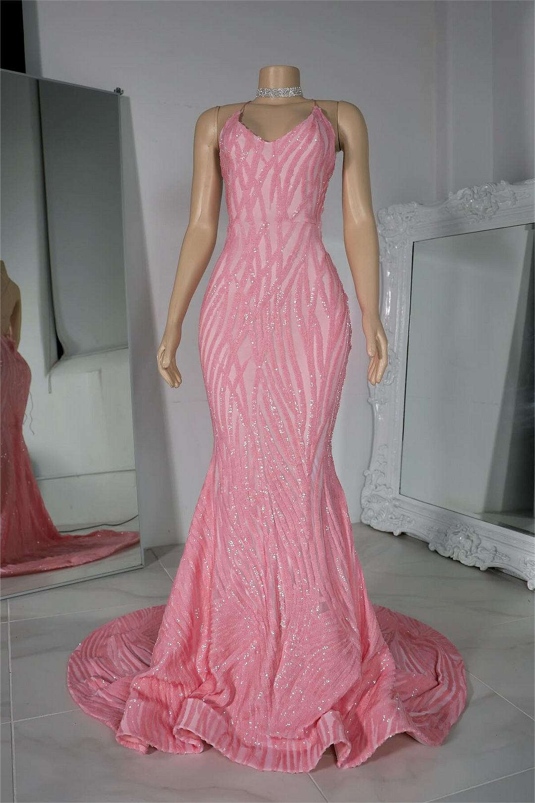 Miabel Charming Sleeveless Candy Pink Beading Mermaid Floor Length Prom Dress