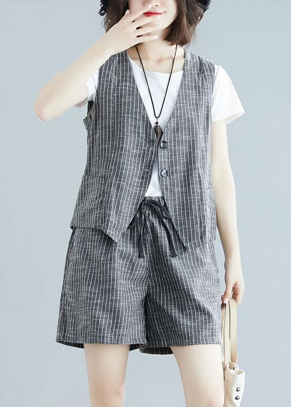 fashion gray striped two pieces women sleeveless tops and casual shorts