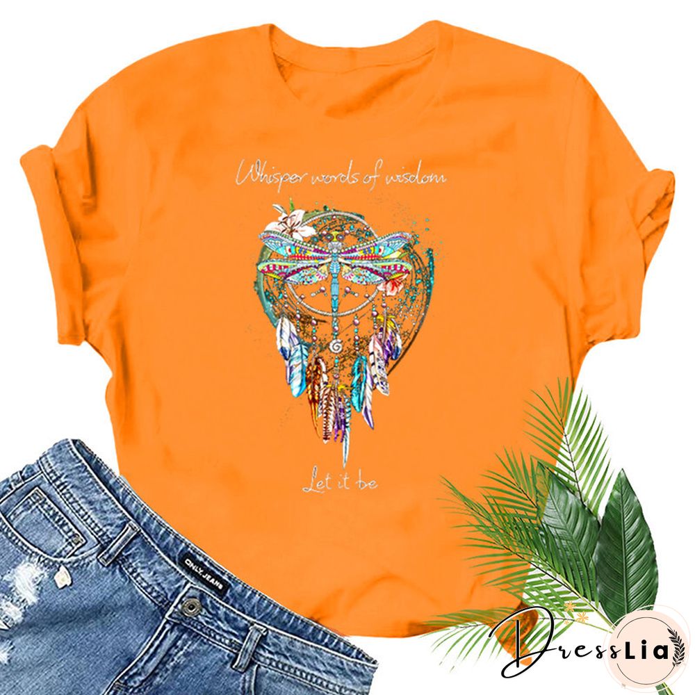 Dragonfly Windchimes Print Women T Shirt Short Sleeve O Neck Loose Women Tshirt Ladies Fashion Tee Shirt Tops Clothes Mujer