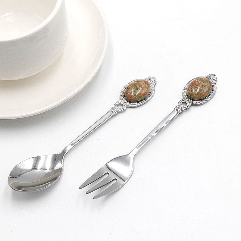 Retro Solid Color Stainless Steel Natural Stone Spoon