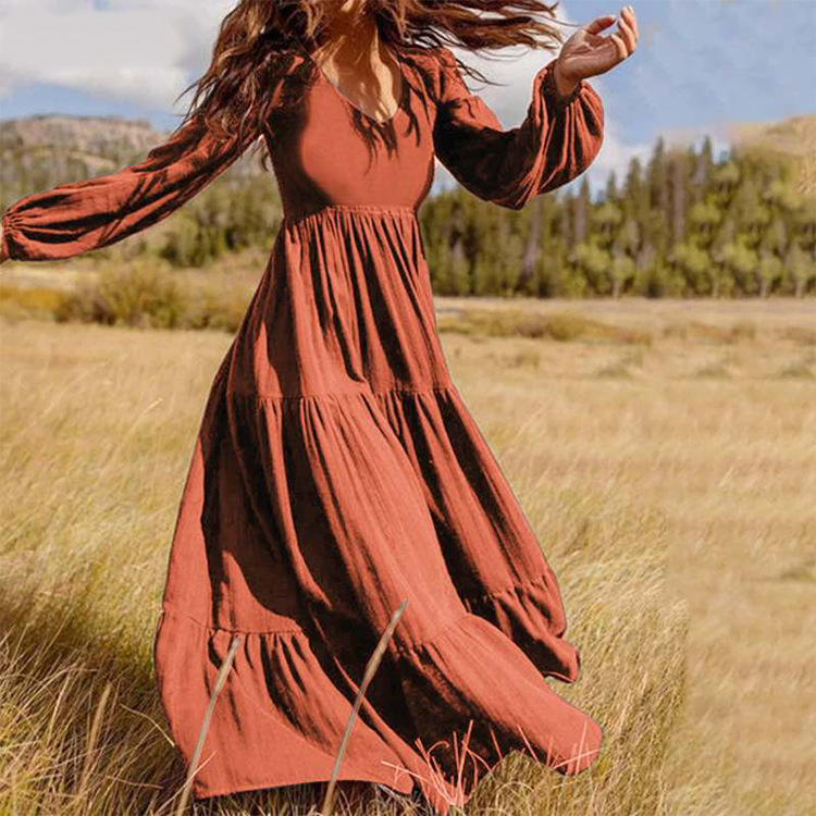 Mature Women Plus Size Casual Summer Elegant Long Sleeve Vacation Maxi Dress