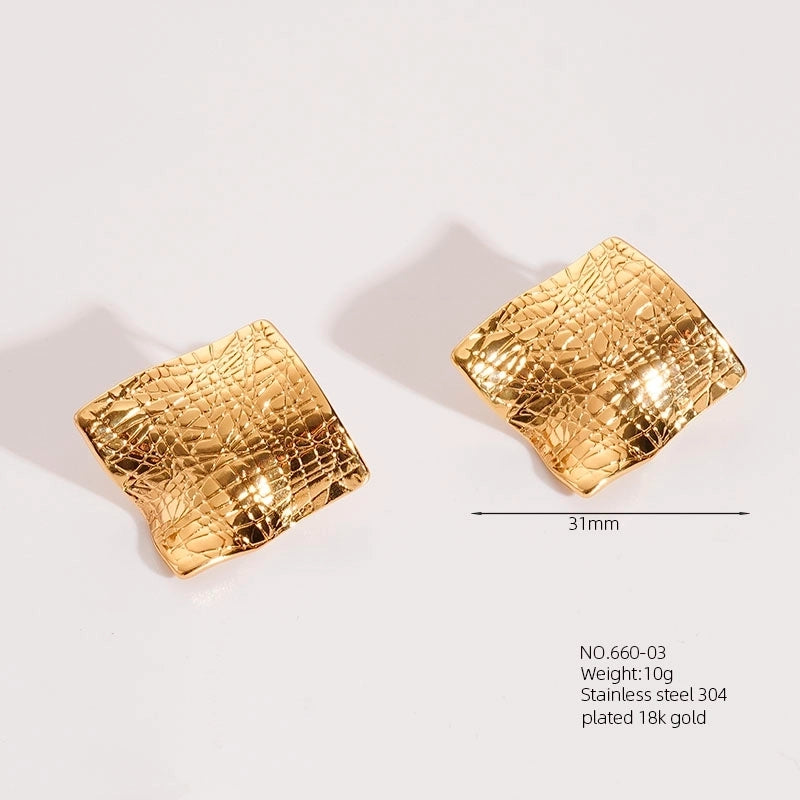 1 Pair Vintage Style Geometric Irregular Pleated 304 Stainless Steel Ear Studs
