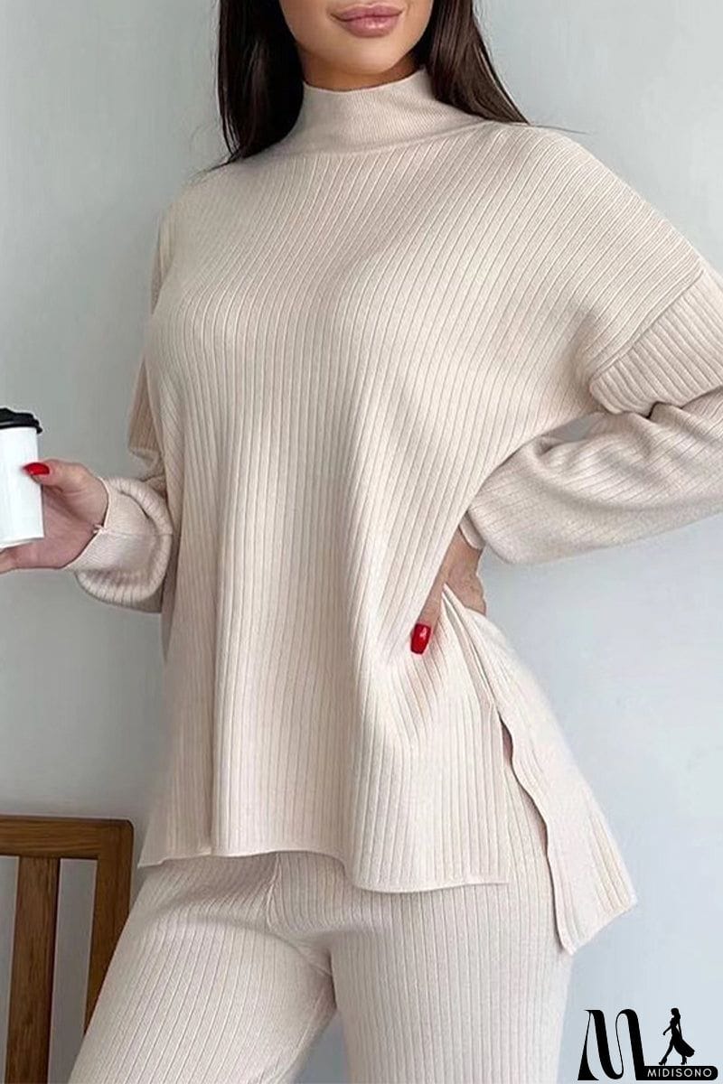 MidiSono - Casual Simplicity Solid Turtleneck Long Sleeve Two Pieces