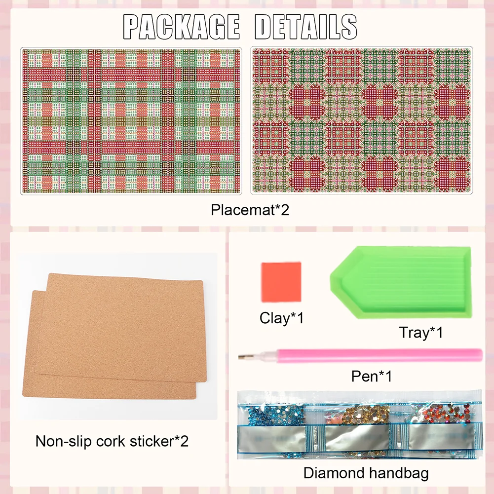 2Pcs Mandala Pattern Diamond Painting Placemat DIY Diamond Crafts(30*20cm)