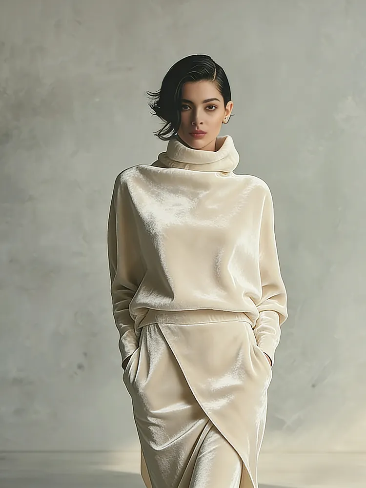 Elegant Faux Suede Cardigan & Skirt Set &mdash; Wrap Neck Velvet-Touch Co-Ord for Fall & Winter
