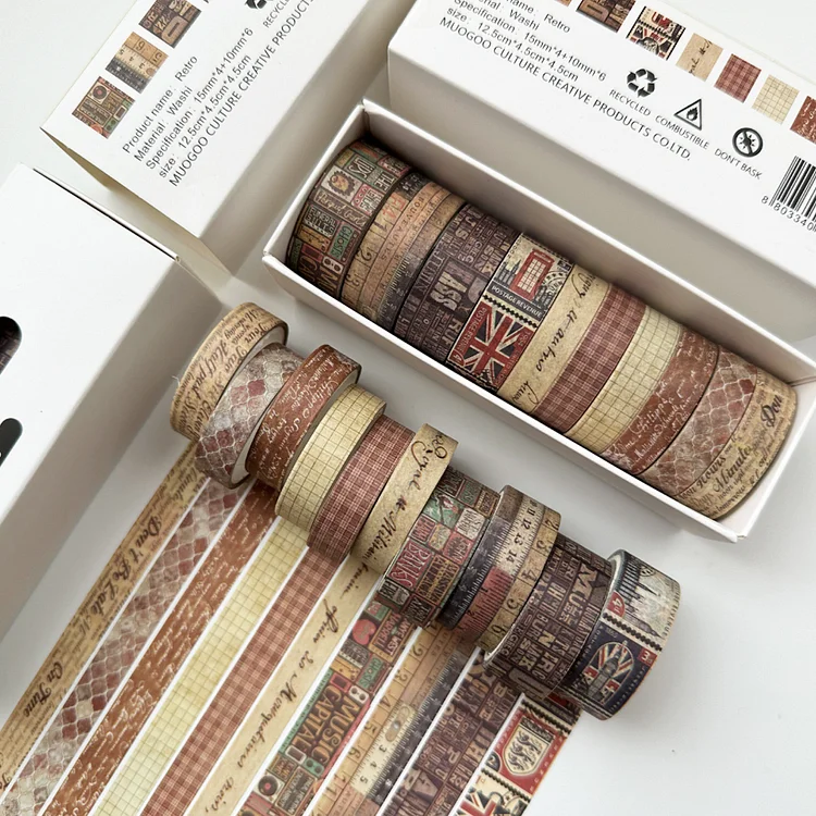 Journalsay 10 Rolls/set Vintage Grid Landscaping Washi Tape Set