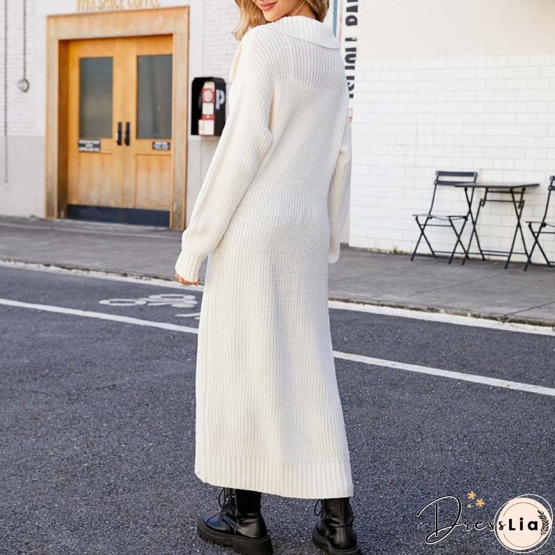 Casual Solid Colour Long Cardigan