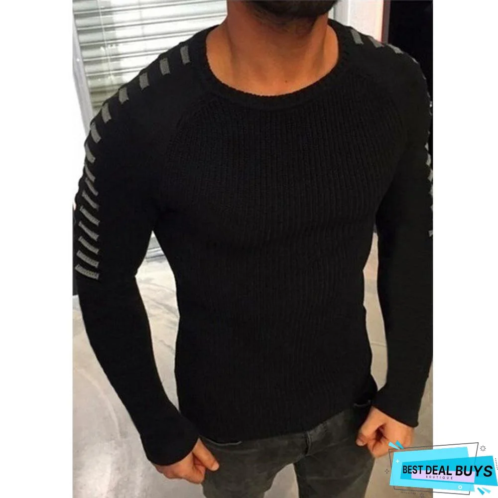 Men's Slim Long Sleeve Round Neck Knitted Top