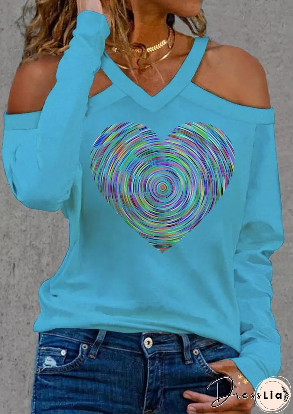 Sexy Halter Heart Printed Shirt