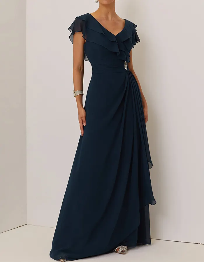 chiffon kimono maxi dress Baltic Born Womens Florina | White + Blue silksatindresses The deep V neckline Six Stories Bridesmaid satin Color:Seagrass