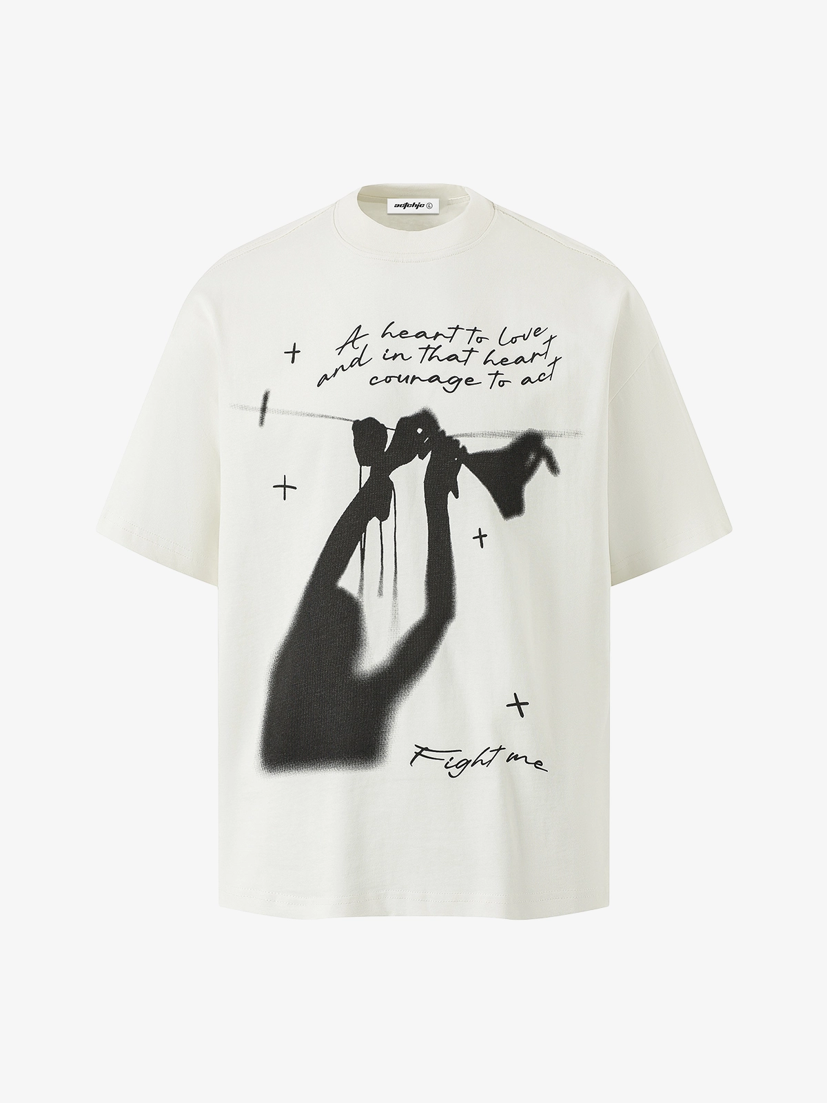 White Act Chic Abstract Character Letter Print Tee Front