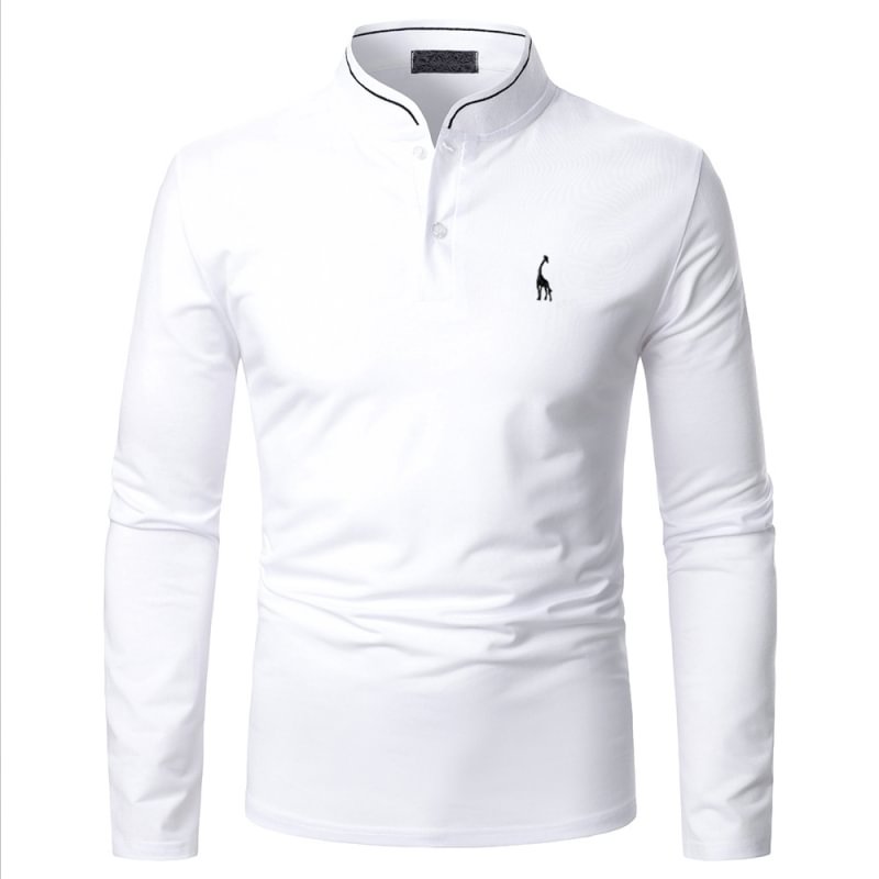 Men's solid color casual long sleeved polo shirt