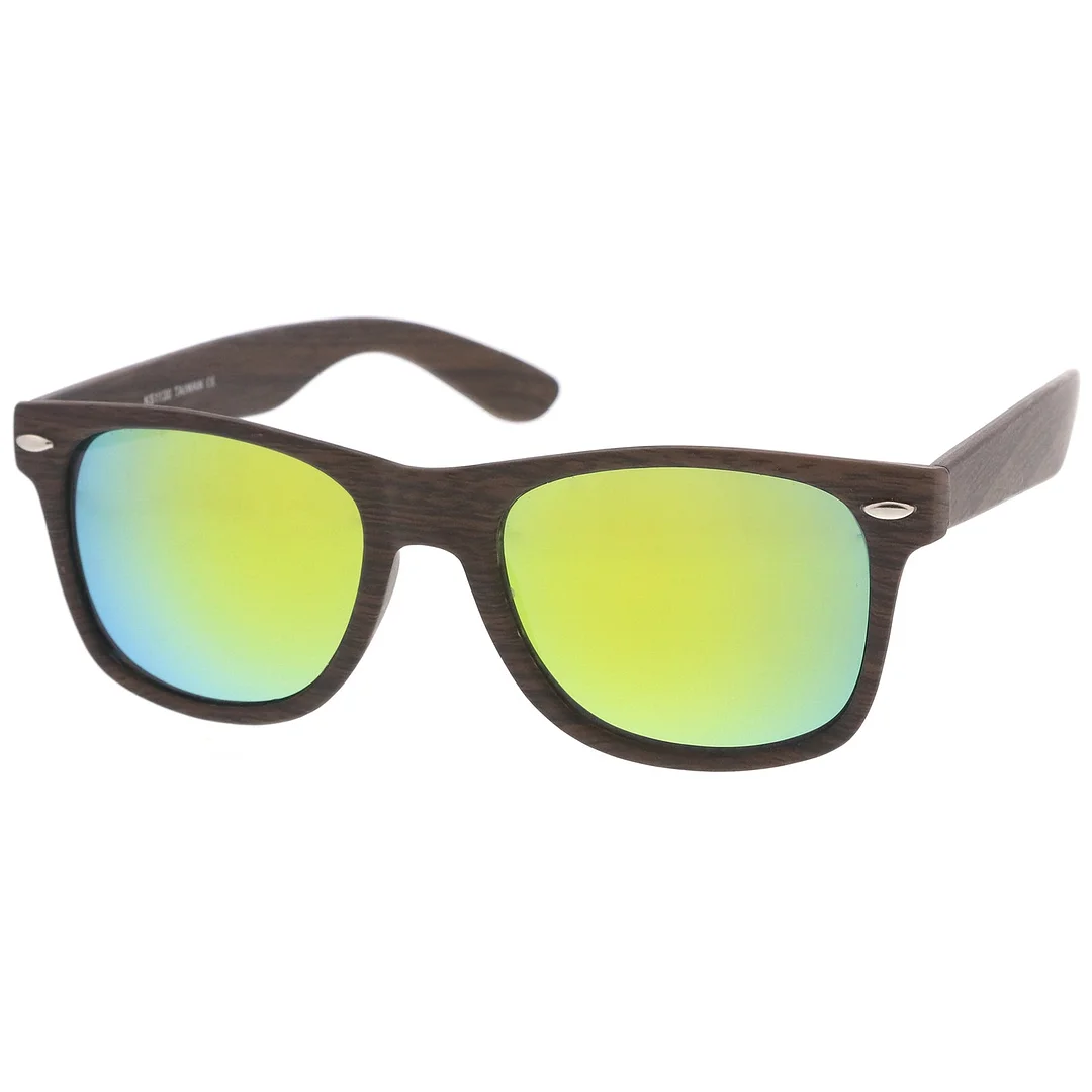 Classic Wood Printed Colored Mirror Square Lens Horn Rimmed glasses 54mm