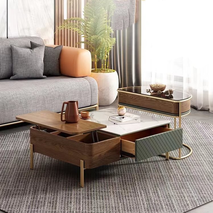 Homemys Modern Minimalist Lift-top Nesting Coffee Table Set with Drawers