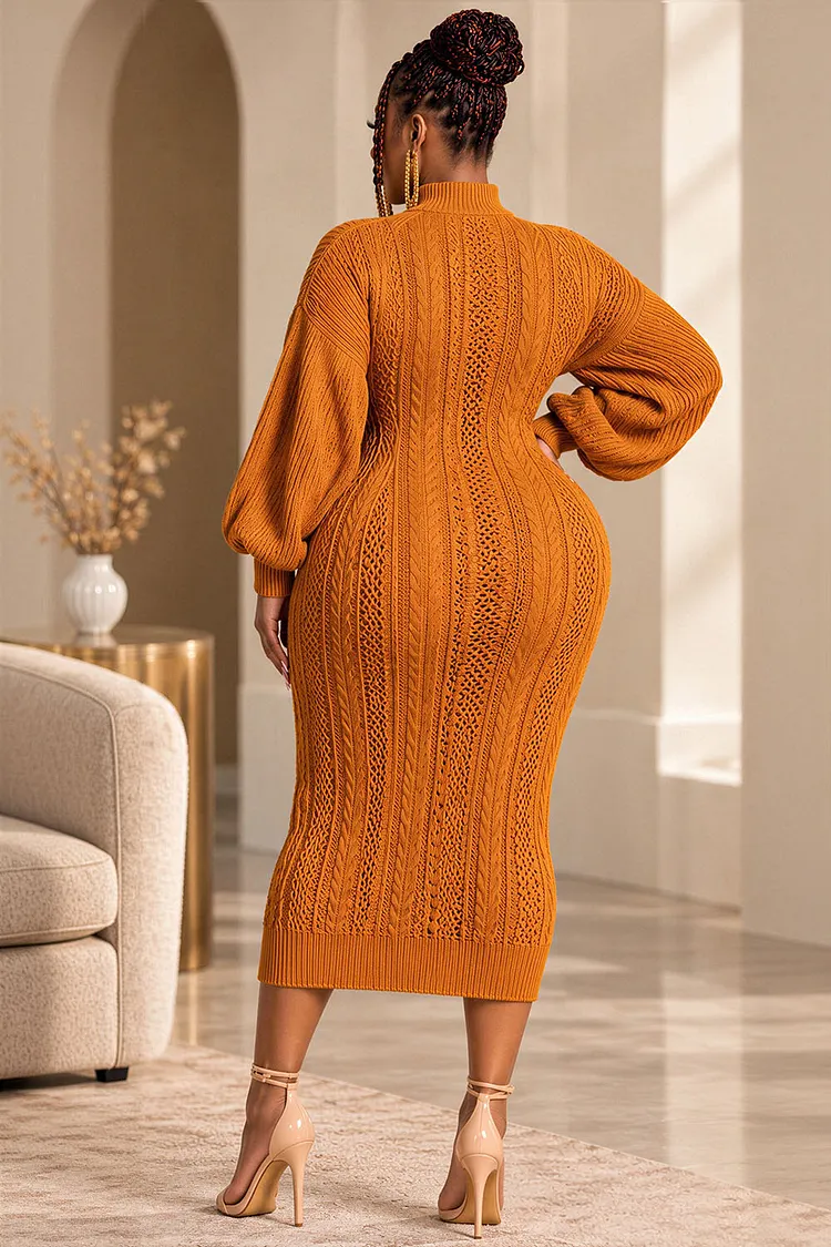 ワンピース Maison Celon wavytilepatterndress Xpluswear Design Plus Size Cocktail Party Orange Mock Neck Lantern