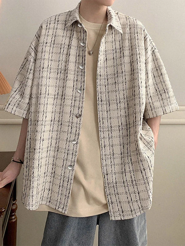 Aonga - Mens Plaid Half Sleeve Loose Fit Shirt
