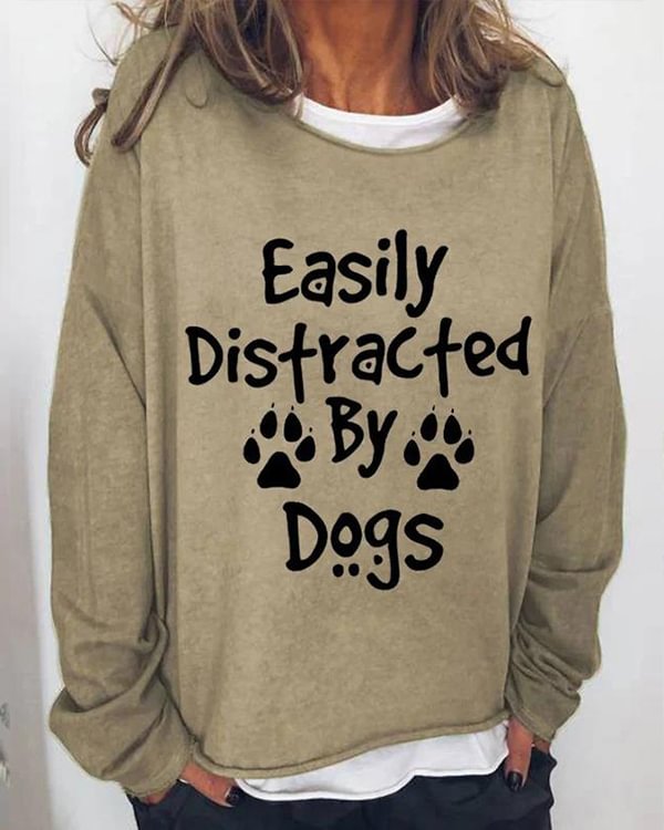 Women's Easily Distracted By Dogs Casual Printed Sweater