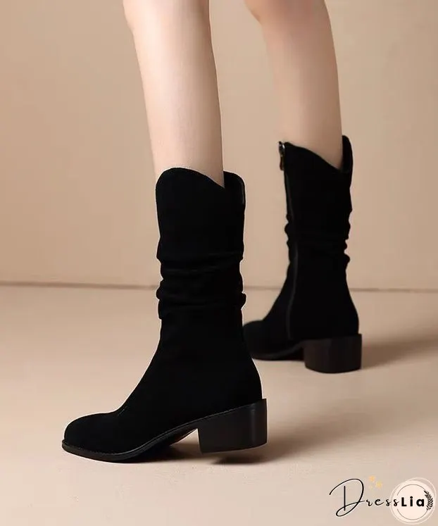Women Khaki Suede Splicing Chunky Boots