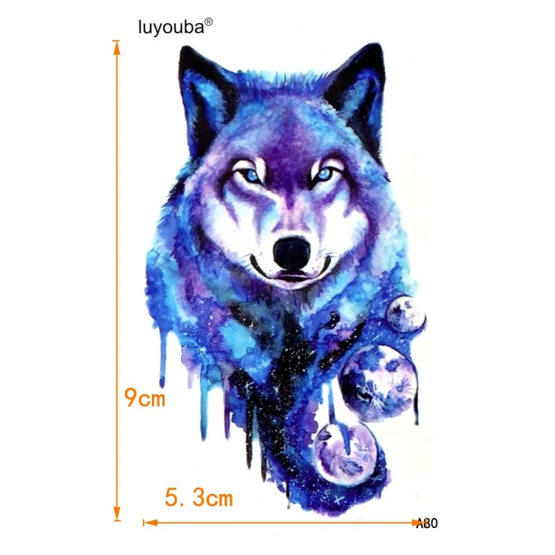 Blue Wolf Waterproof Temporary Tattoo Men Beauty Henna Flash Tattoo Tatuajes Tatoo Kids Stickers Temporary Tattoos Sleeves