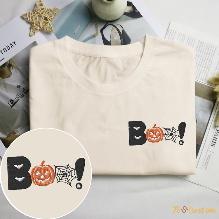 TOSCUSTOM™ Halloween Shirts Funny Boo Pumpkin Embroidered Graphic Tees