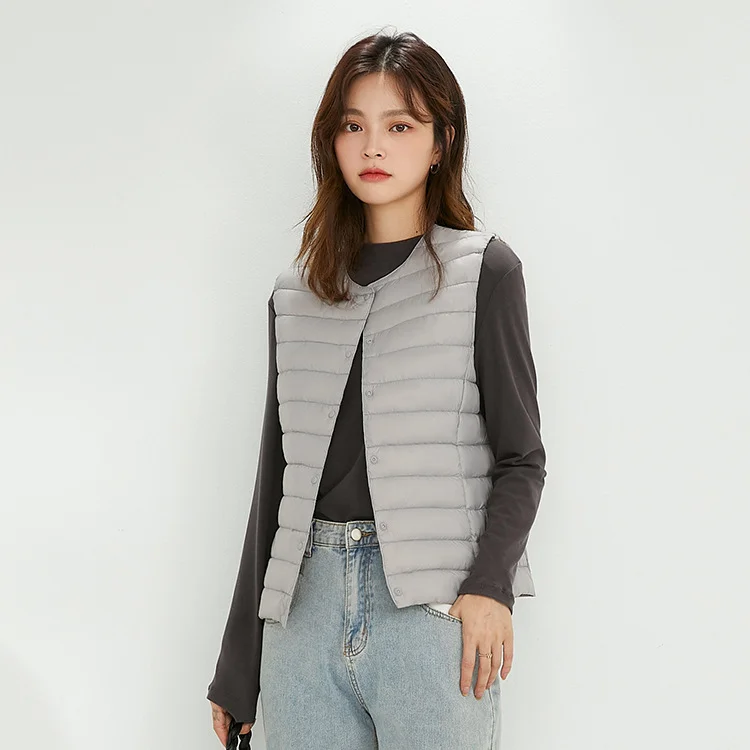 Woherb 2024 New Autumn And Winter Light Down Jacket Vest Female Warm Slim Inside The Vest Vest White Duck Velvet-Outfit Ideas