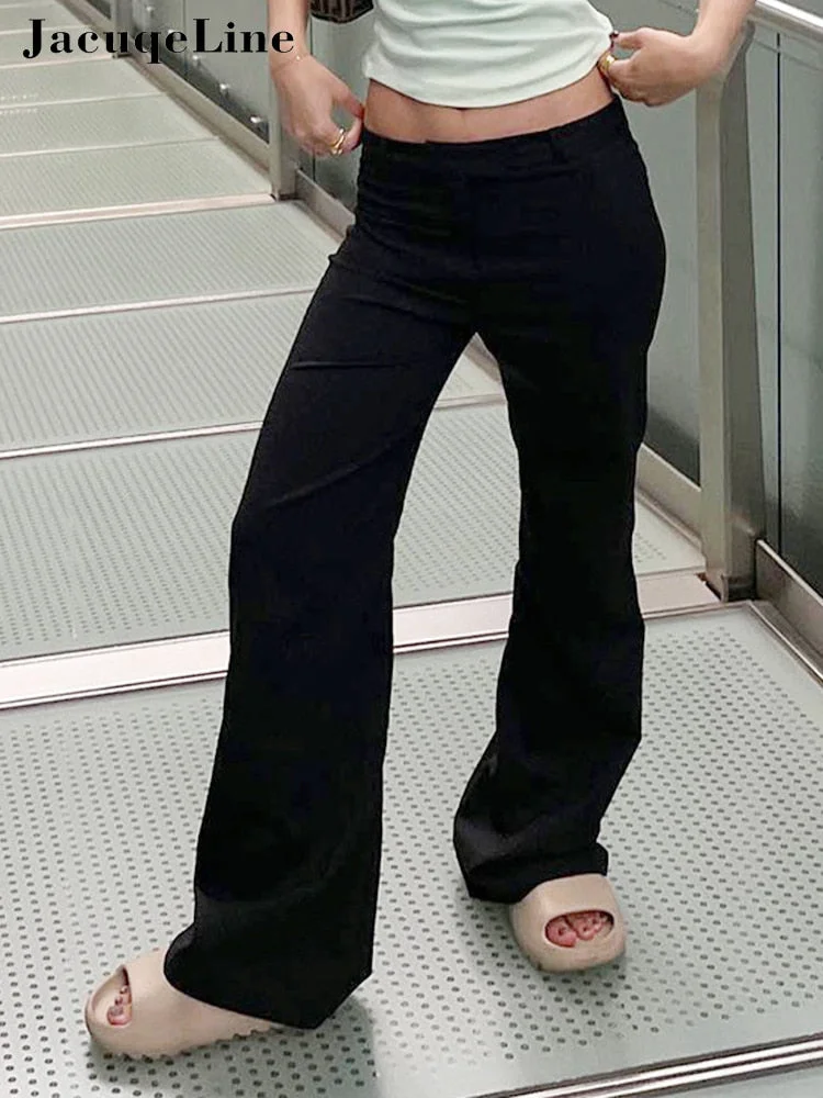 Jacuqeline 2022 Low Waist Women Pants Sets and Cut Out Crop Tops Y2K Clothes Casual Vintage Wide Leg Loose Long Trouser Summer