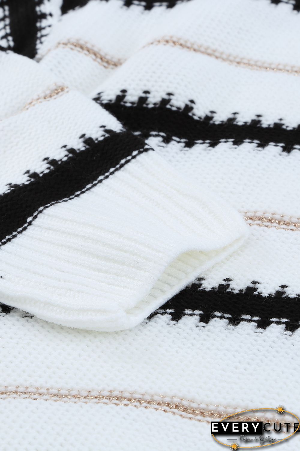 White V Neck Stripes Colorblock Button Cardigan