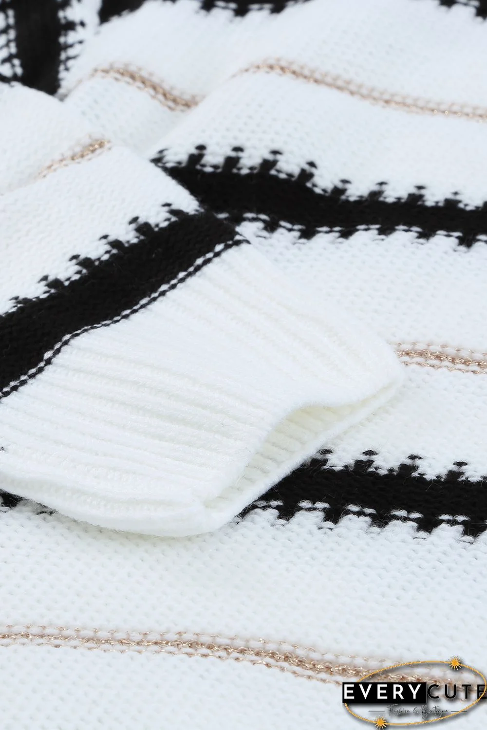 White V Neck Stripes Colorblock Button Cardigan