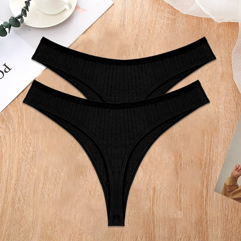 FINETOO 2PCS/Set S-XL G-string Cotton Women Lingerie Panties Thong Female Underwear Sexy Pantys Underpant Girl Intimates Thongs