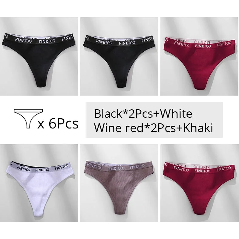FINETOO Trendy Letter Thongs Cotton G-string Underwear M-XL Girls Bikini Underpants Comfortable Thong Panties 6Pcs Female Panty