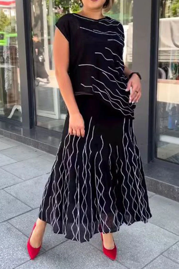 Graphic Print Retro Irregular Dress Suit