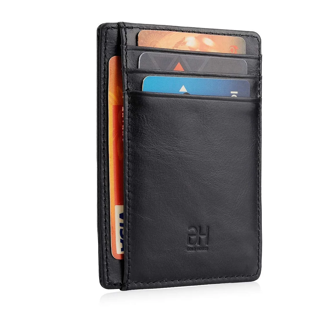 Women Slim RFID Blocking Card Holder Minimalist Leather Front Pocket Wallet