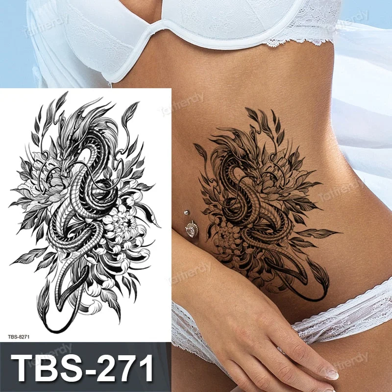 dragon wing snake temporary tattoo sticker waterproof black henna anime body art tattoo fake water transfer decal sexy for women