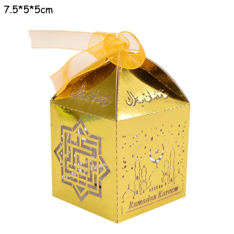 10pcs Eid Mubarak Candy Box Favor Box Ramadan Kareem Gift Boxes Islamic Muslim Festival Happy al-Fitr Eid Event Party Supplies