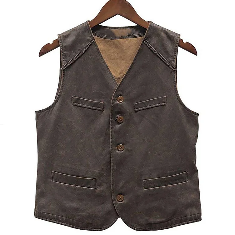 American Retro Tooling Frayed Frosted Brown Leather Vest