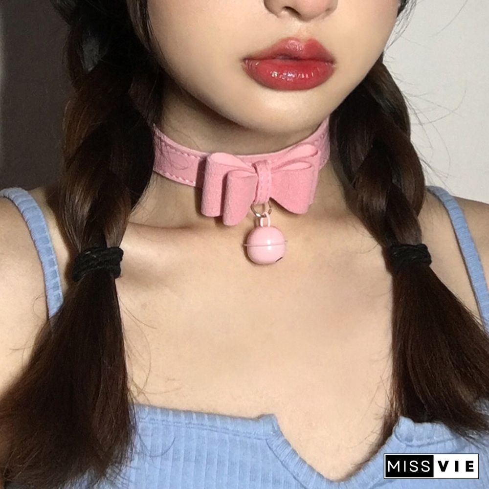 Bow Knot Small Bell Leather Collar