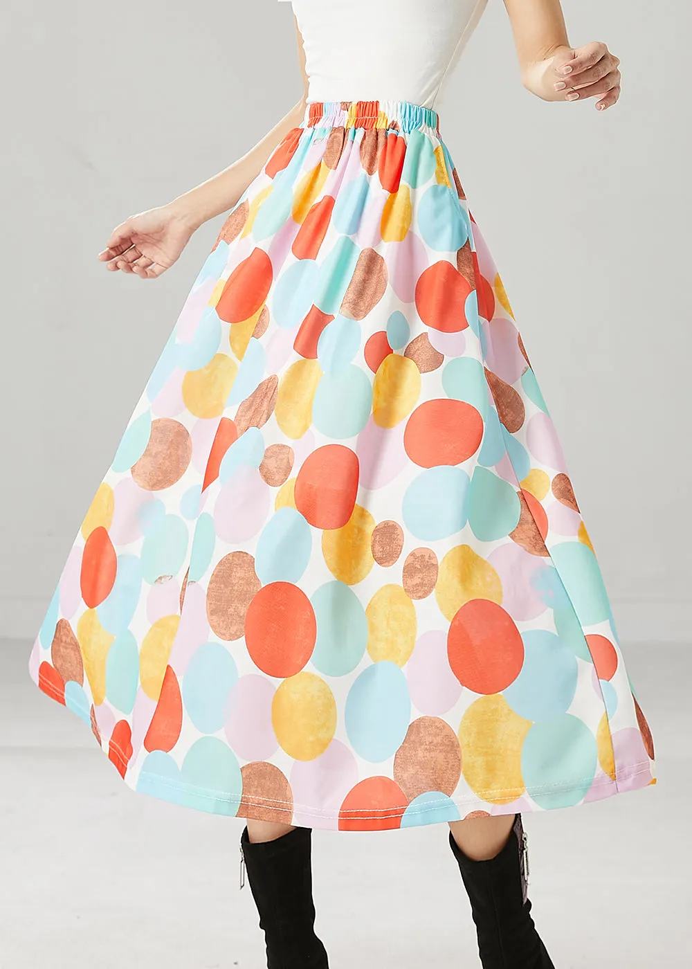Stylish Rainbow Print Elastic Waist Cotton Skirt Spring