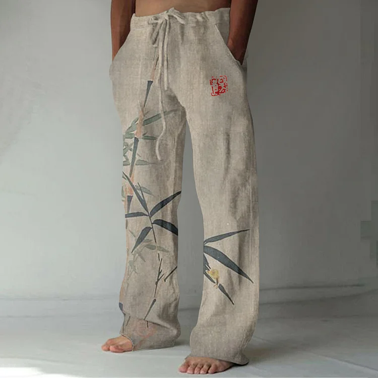 Japanese Vintage Bamboo Art Linen Blend Casual Pants