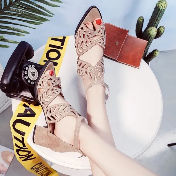 Womens Sandals-Fashionable & Elegant Party Shoes with Zip, Mid Square Cover Heel