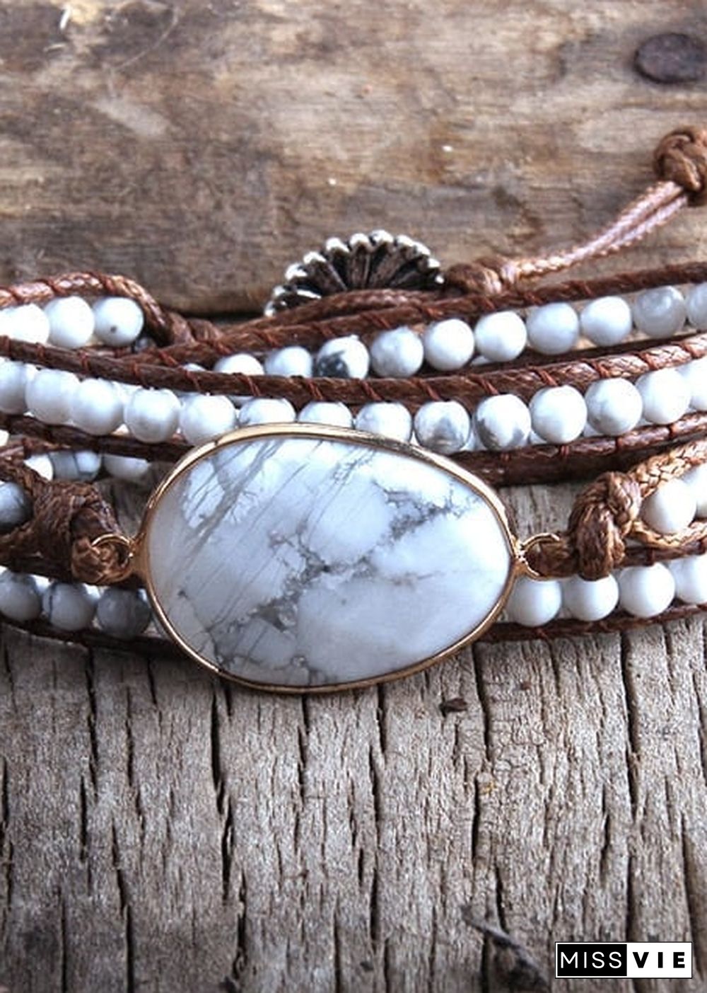 Boho Bracelet, RH 3 Layers Leather Wrap Bracelet, Natural Stones, Blue, Rose, Purple