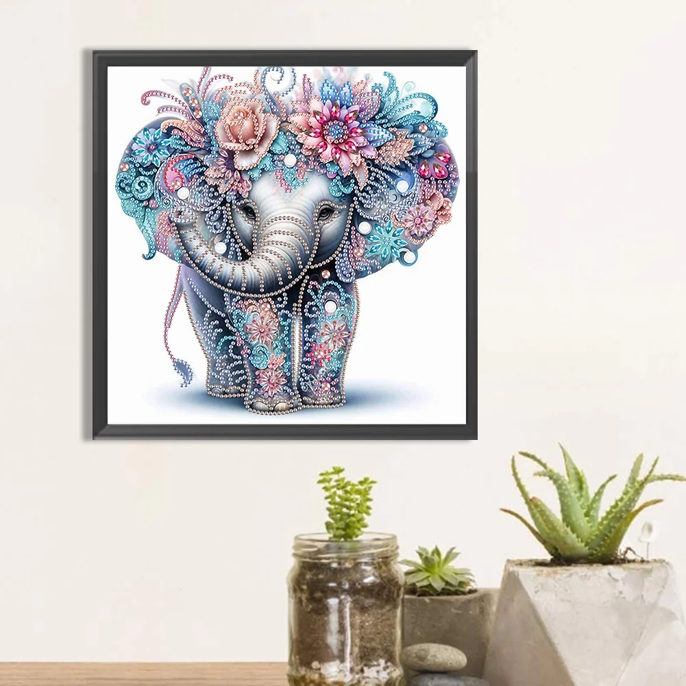 Diamond Painting - Partial Special Shaped Drill - Flower Cute Elephant(Canvas|30*30cm)